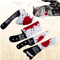 4PCS Funny Halloween Horror Plush Cat Toys Knife Cat Interactive Chew Toy for Teeth Cleaning Washable Interactive Cats Pet Toys