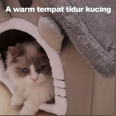 Foldable Cat House Bed - Removable & Washable - Indoor Pet Sleeping Kennel - Cozy Nest with Cute Little Ears for Small Pets
