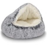 2 in 1 Soft Plush Pet Bed with Cover Round Cat Bed Pet Mattress Warm Cat Dog Sleeping Nest Cave for Small Dogs