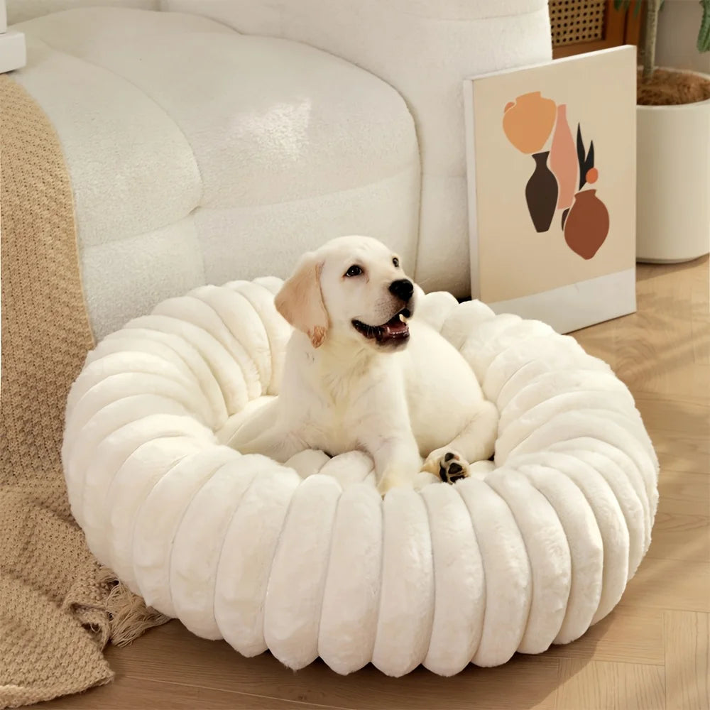 50-90cm Round Pet Bed Imitation rabbit fur for Dog Bed Super Soft Cat Bed Long Plush Dog House with Anti Slip Bottom for Cat Dog