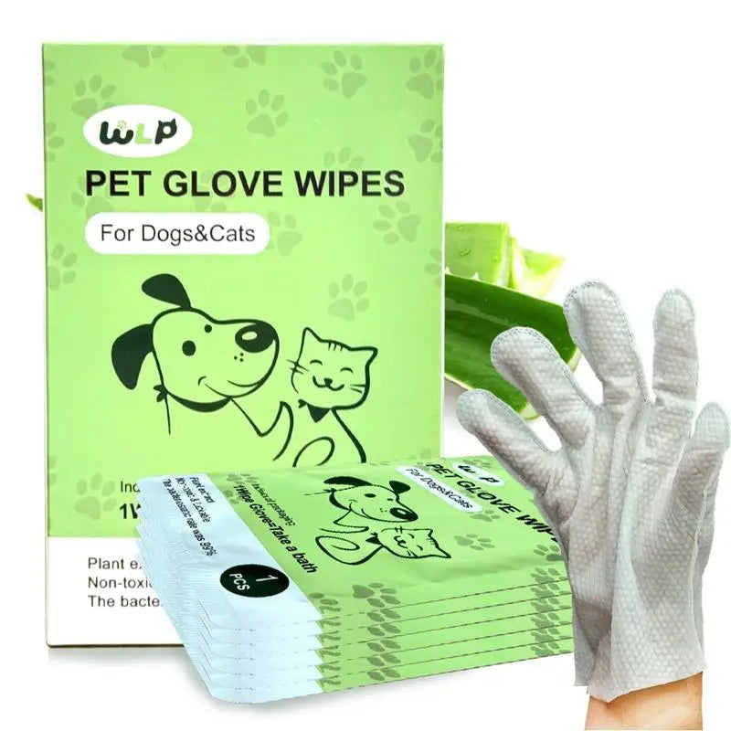 WLP : Pet Glove Wipes for Dogs & Cats,Hypoallergenic Pet Wipes Disposable No-Rinse Grooming,6PCS