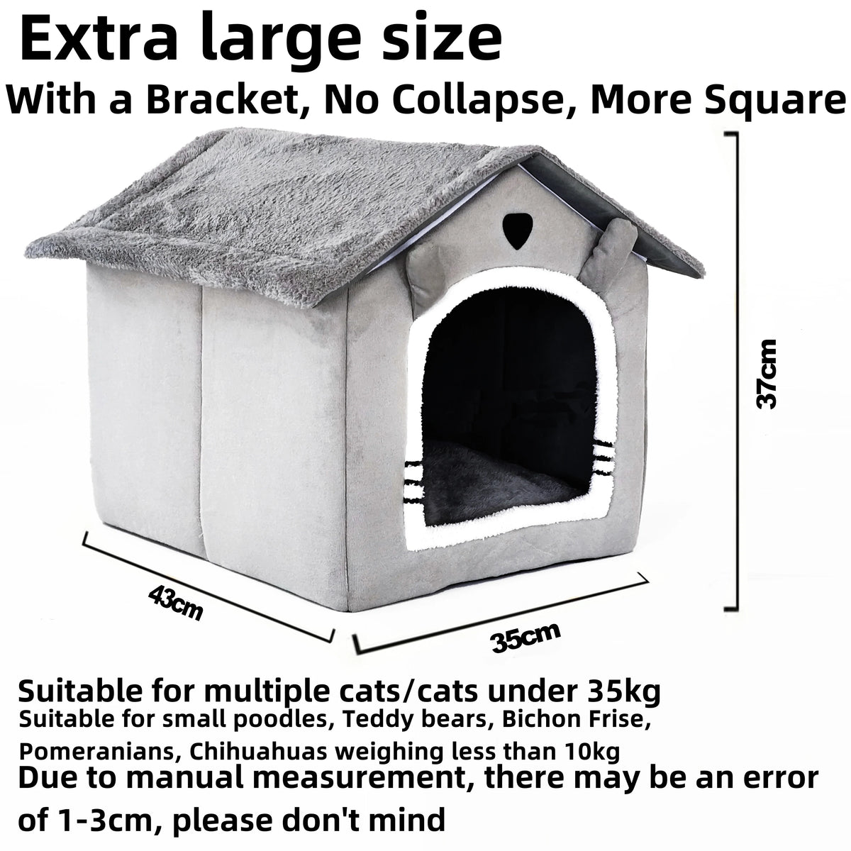 Foldable Cat House Bed - Removable & Washable - Indoor Pet Sleeping Kennel - Cozy Nest with Cute Little Ears for Small Pets