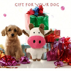 Fun Pet Toy Pet Cow Shape Corduroy Chew Toy For Dogs Puppy Squeaker Squeaky Plush Bone Molar Dog Toy Pet Training Dog Accessory